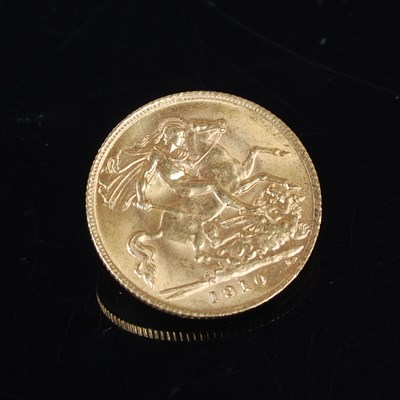 Lot 185 - An Edward VII gold half sovereign, dated '1910'.