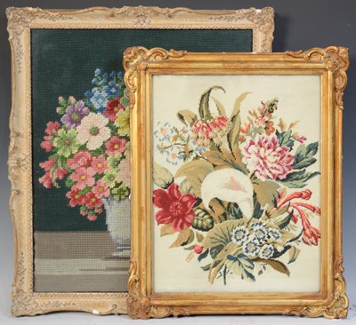 Lot 447 - An antique needlepoint tapestry, still life...