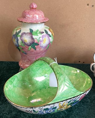 Lot 318 - A Maling pink ground lustre jar and cover,...