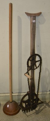 Lot 609 - A 20th century hand powered farming tool, with...