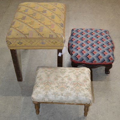 Lot 636 - A group of three antique foot stools, two with...