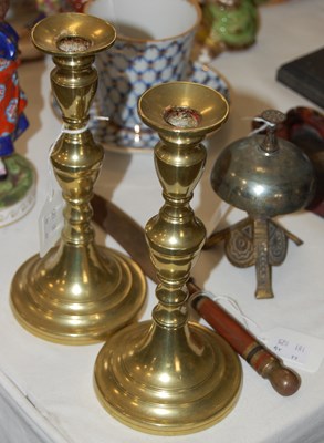 Lot 373 - Two brass candlesticks, a mixed metal table...