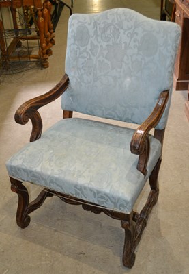 Lot 687 - A Louis XIII style throne chair, with blue...
