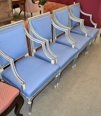 Lot 632 - A set of four Louis XVI style painted fauteuil...