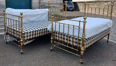 Lot 733 - A pair of 19th century brass single beds,...