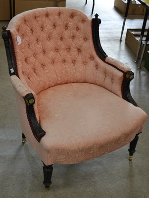 Lot 721 - A 19th century slipper chair, with a pink...