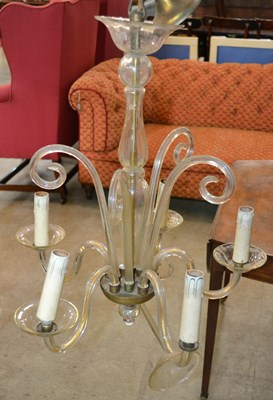 Lot 724 - A 20th century five branch clear glass...