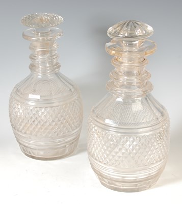 Lot 323 - A pair of cut glass decanters, in Prussian...