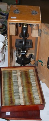 Lot 377 - A wooden cased microscope, 'F. Koristka,...