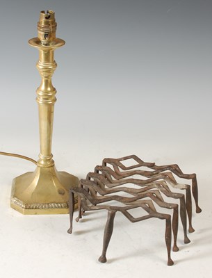 Lot 335 - A heavy brass candlestick style table lamp,...