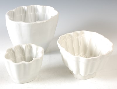 Lot 333 - Three vintage pottery jelly moulds, one with...