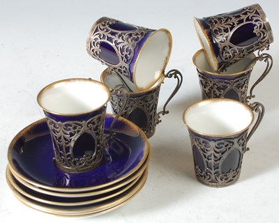 Lot 369 - A set of six silver mounted Aynsley China...