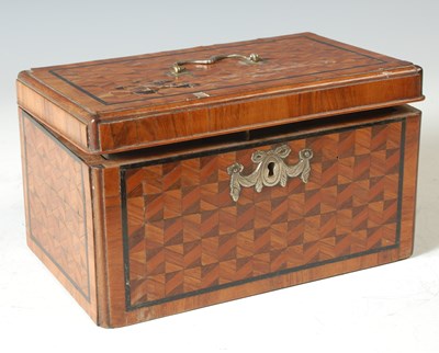 Lot 276 - A 19th century parquetry tea caddy, the top...