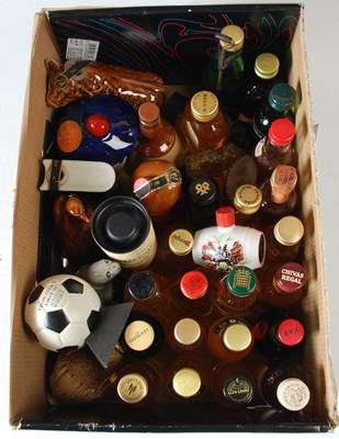 Lot 254 - A box of assorted miniature whiskies, to...