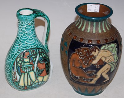 Lot 202 - A Norwegian pottery jug decorated with...