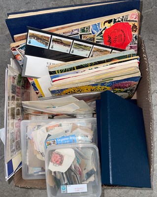 Lot 487 - A box of assorted stamp albums, proof coin...