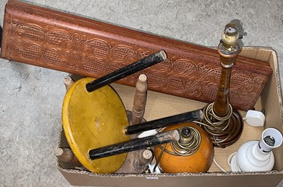 Lot 488 - A box of assorted items, to include a turned...
