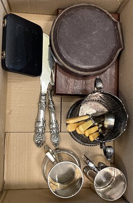 Lot 481 - A box of assorted EP ware, to include tankards;...