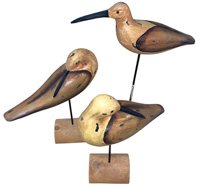 Lot 398 - A group of three wooden Shore Bird decoy...