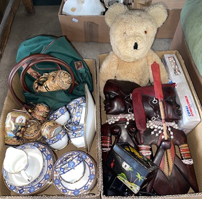 Lot 474 - Two boxes of assorted items, to include a blue...