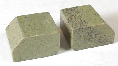 Lot 307 - A set of two polished green stone bookends,...