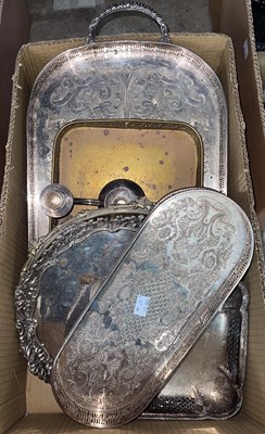 Lot 522 - A box of assorted EP ware, to include trays;...