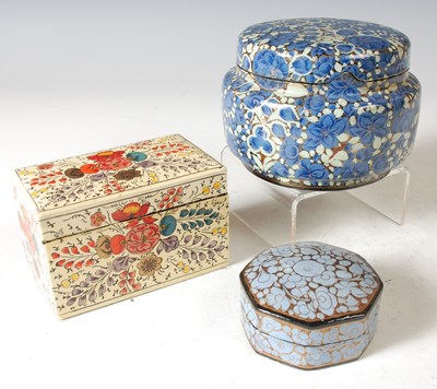 Lot 370 - A group of three papier mache and lacquer...