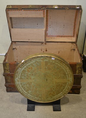 Lot 663 - A 20th century leather covered dome top trunk,...