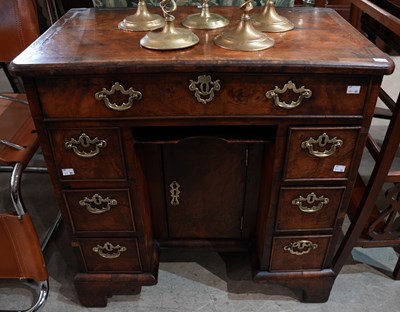 Lot 680 - A George III burr wood knee hole desk, the top...