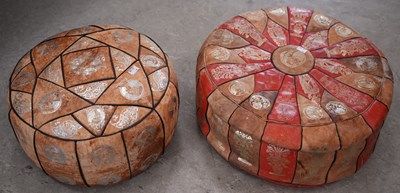 Lot 720 - Two vintage Moroccan pouffes, decorated with...