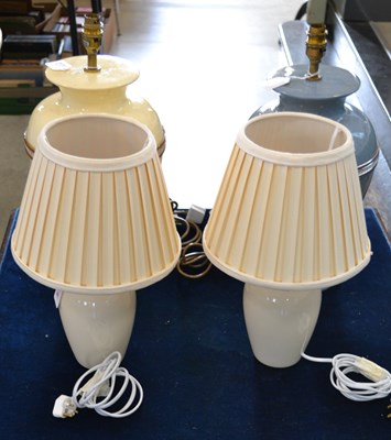 Lot 420 - A pair of 20th century table lamps, decorated...