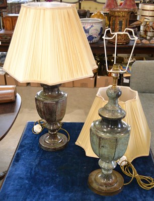 Lot 422 - A pair of urn shaped bronzed metal table lamps,...