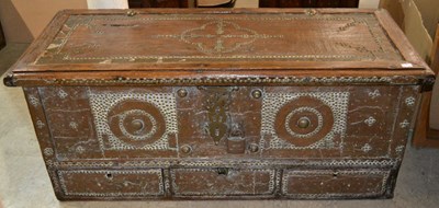 Lot 742 - An antique Zanzibar chest, with brass studded...