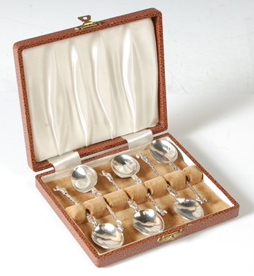 Lot 154 - A set of six silver teaspoons with figural...