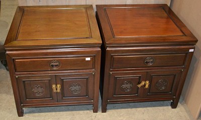 Lot 754 - A pair of Chinese darkwood end tables /...