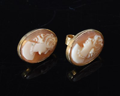 Lot 32 - A pair of 9ct gold mounted oval cameo set...