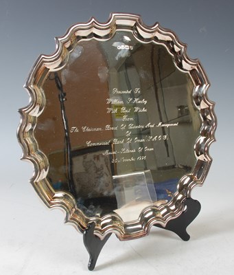 Lot 110 - A Sheffield silver salver, with presentation...