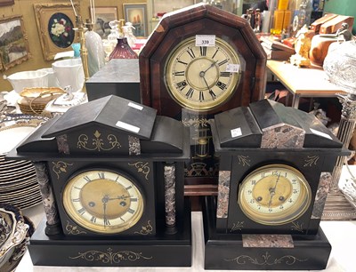 Lot 339 - Two black marble mantel clocks with...