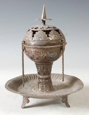 Lot 133 - A Middle Eastern white metal incense burner,...