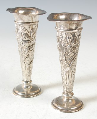 Lot 159 - A pair of London silver Art Nouveau bud vases,...