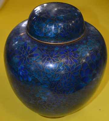 Lot 433 - A blue ground cloisonne jar and cover with...