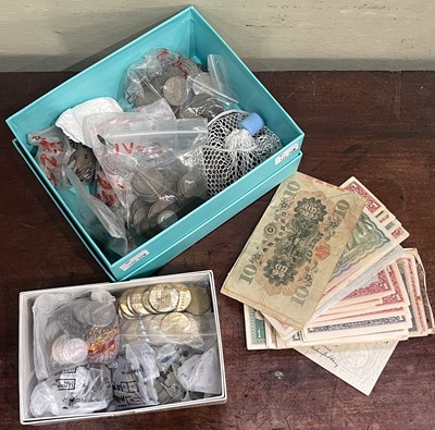 Lot 206 - A collection of assorted banknotes and coins...