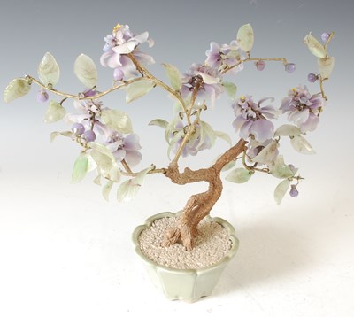 Lot 357 - A hardstone Chinese bonsai tree with colourful...
