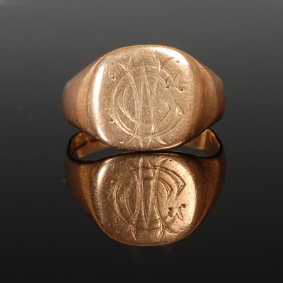 Lot 49A - A 9ct gold signet ring, the matrix engraved...