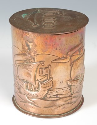 Lot 186A - An Arts & Crafts Newlyn School copper tobacco...
