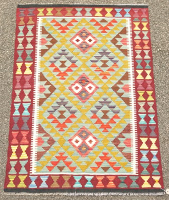 Lot 786 - A Maimana Kilim rug, the sky blue ground...