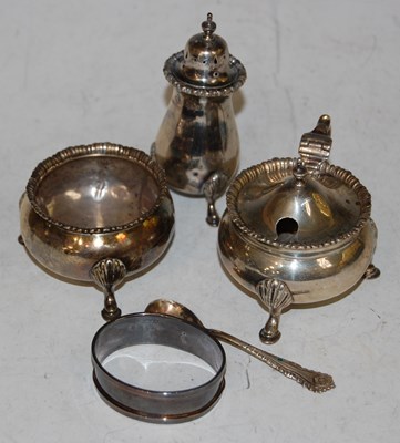 Lot 261 - Chester silver three-piece cruet set, and a...
