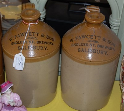 Lot 401 - Two stoneware flagons for W. Fawcett & Son,...