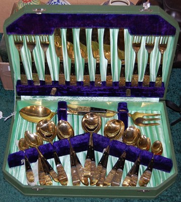 Lot 405 - A cased part canteen of Indian flatware, the...