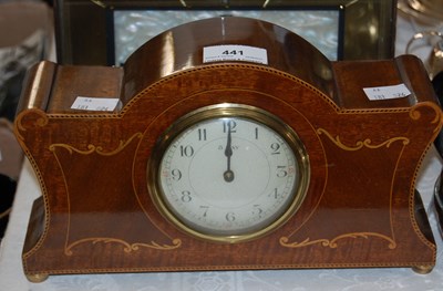 Lot 441 - A mahogany and inlaid eight day mantel clock...